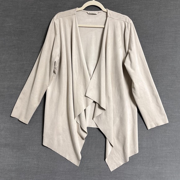 Soft Surroundings Jacket L Beige Faux Suede Open Front Draped Cardigan Fall - Picture 1 of 12